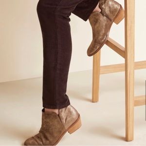 Garnet Hill metallic gold Italian suede ankle boots